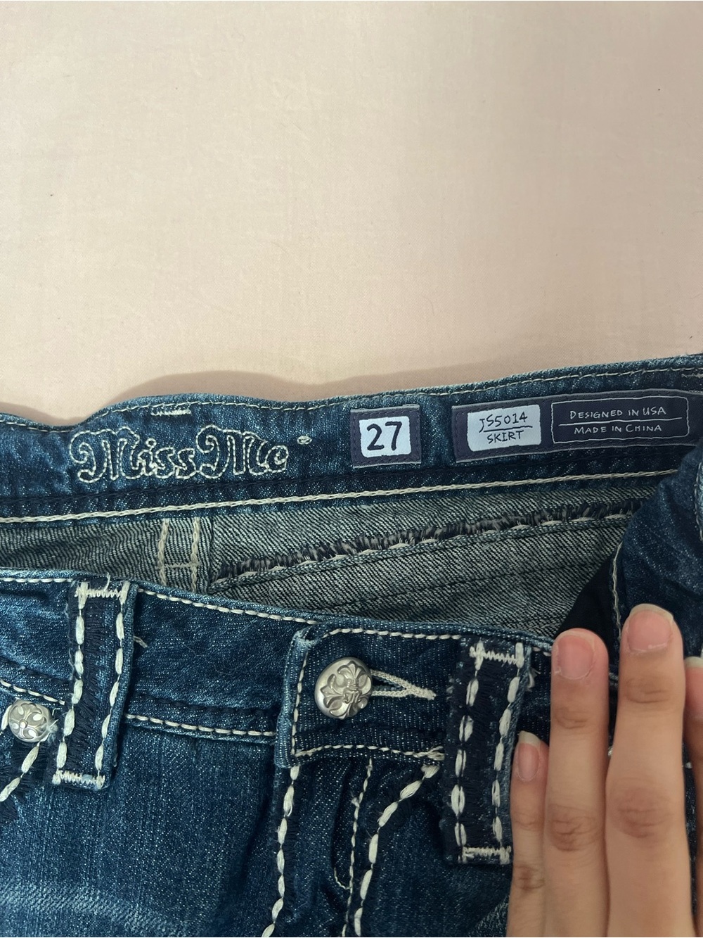 Miss Me Indigo Distressed Denim Mini Skirt - Picture 2 of 6